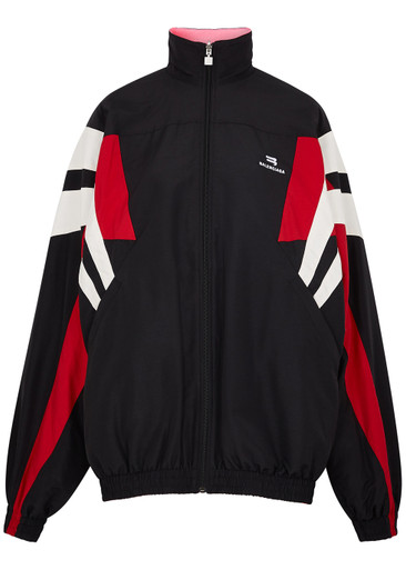 BALENCIAGA Black panelled reversible shell track jacket | Harvey
