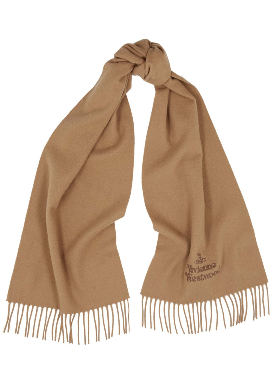 Vivienne Westwood Logo-embroidered Wool Scarf - Camel
