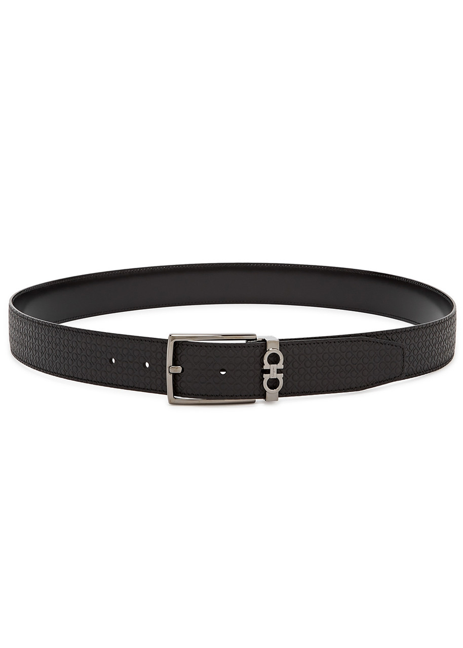 Ferragamo Black Embossed Leather Belt