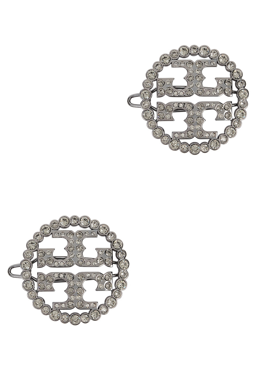Tory Burch Crystal-embellished Logo Hair Slides - set of two - Silver
