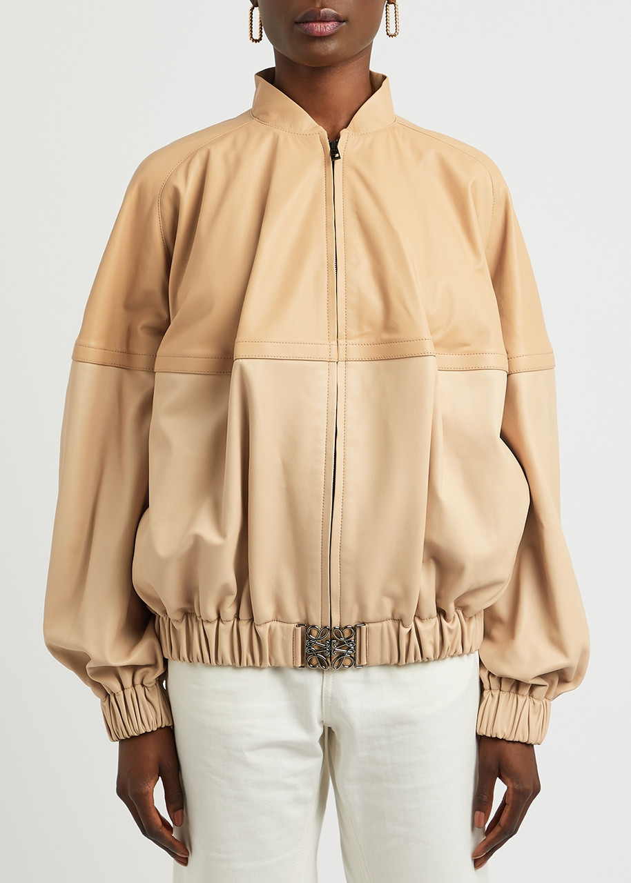  Loewe Sand Panelled Leather Bomber Jacket - Beige - 12 