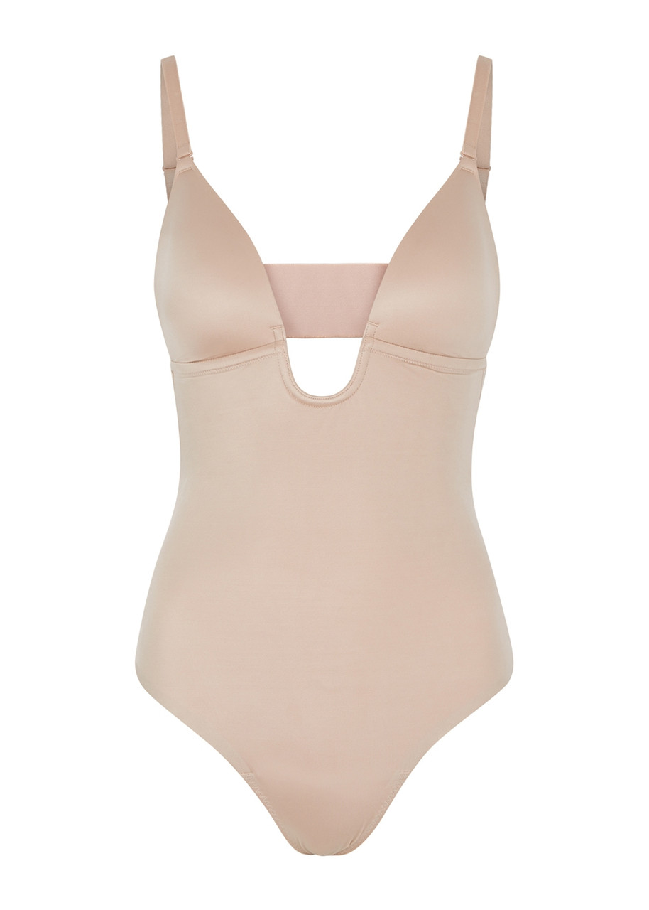 Spanx Shape Suit Your Fancy Plunge Low-back Bodysuit In Beige