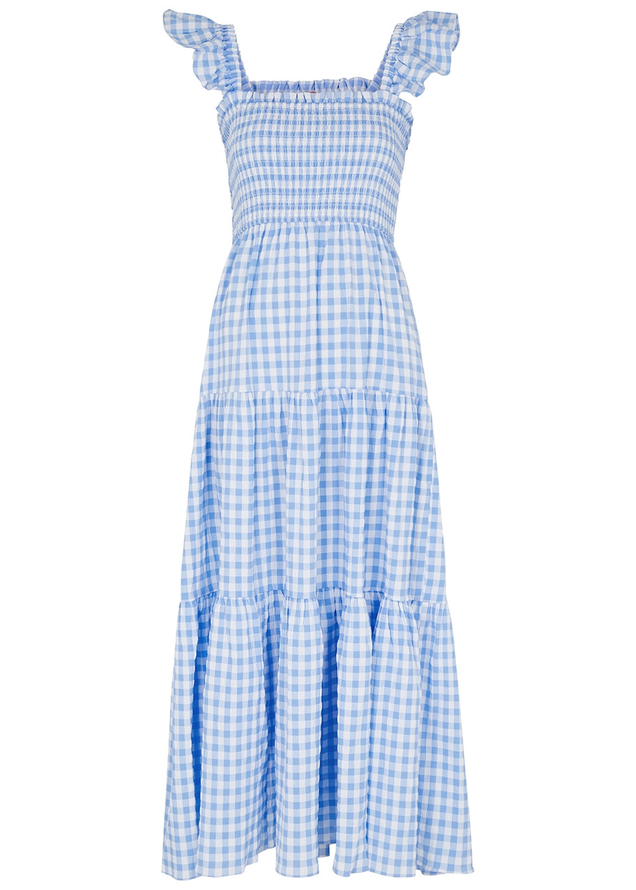 Kitri Aisha Gingham Seersucker Midi Dress - Light Blue - 12