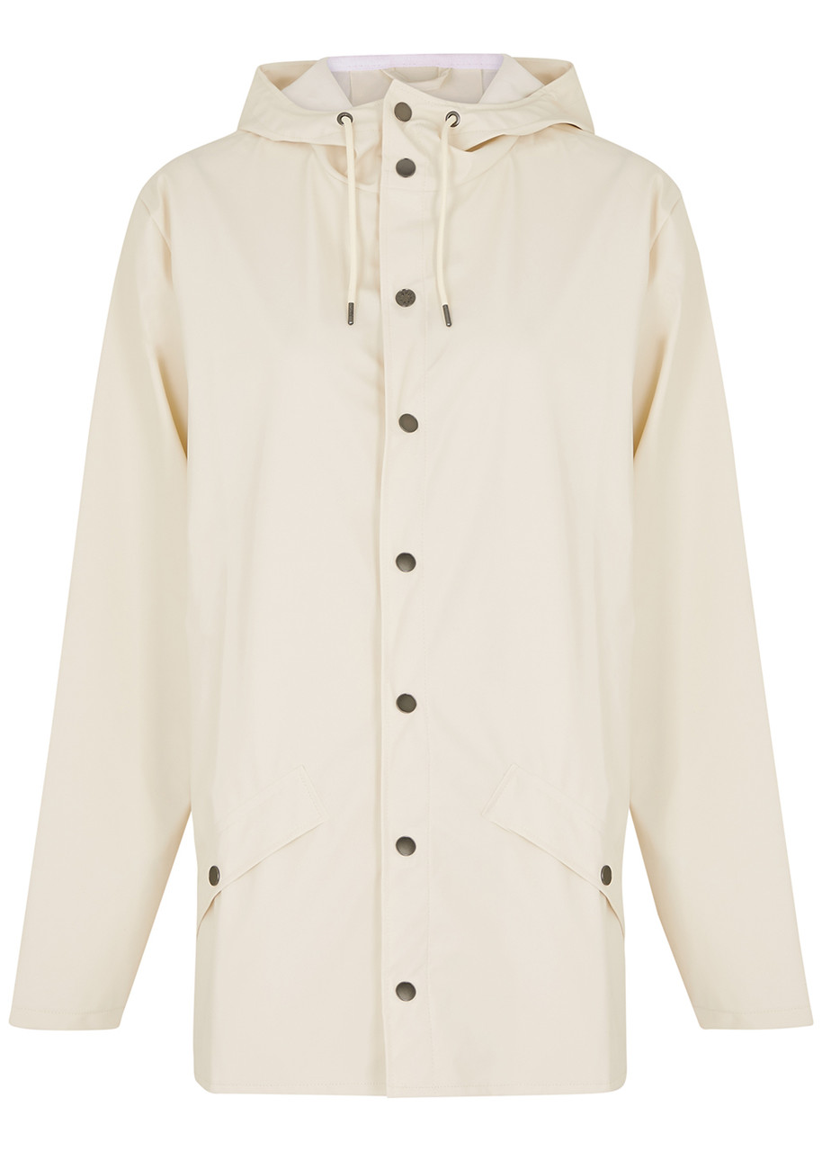 Rains Hooded Rubberised Jacket - White - XS