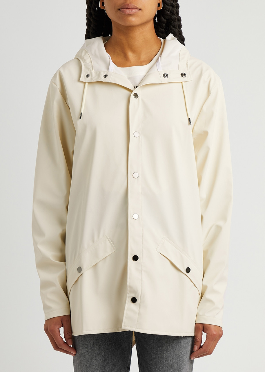  Rains Hooded Rubberised Jacket - White - Xs 