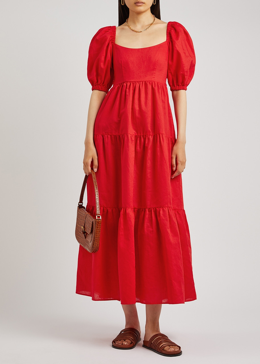  Kitri Gianna Red Linen-blend Maxi Dress - 12 