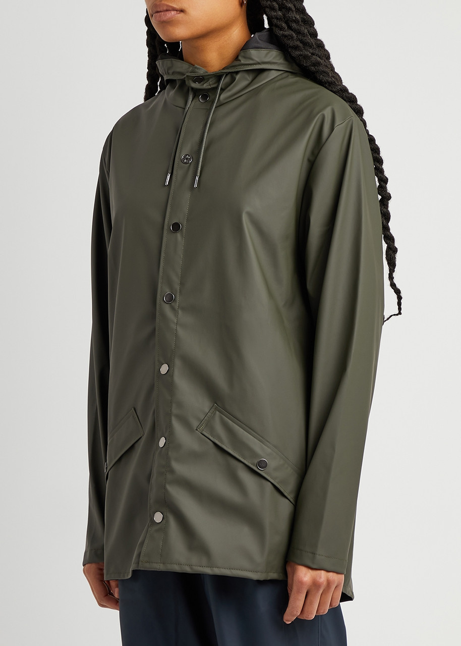  Rains Hooded Rubberised Jacket - Green - S 