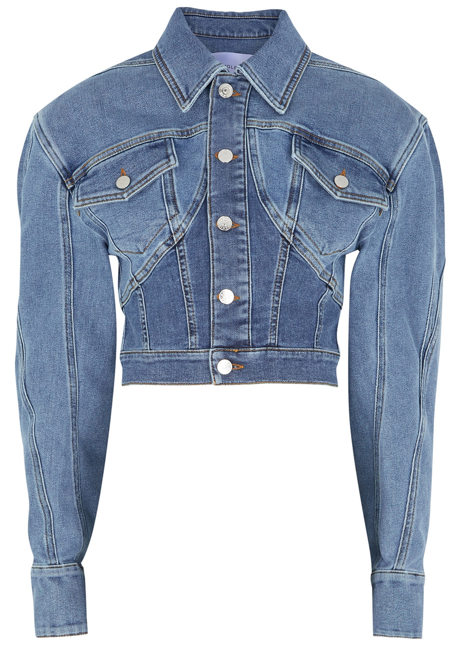 Mugler Cropped Stretch-denim Jacket - 12