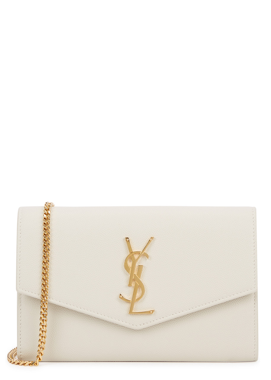Saint Laurent Leather Wallet-on-chain, Wallet Bag, White, Leather - One Size