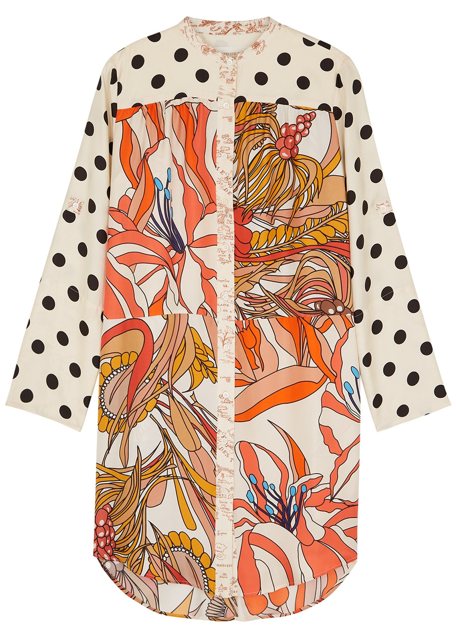 Shop La Prestic Ouiston Open It Printed Silk-twill Midi Dress In Orange