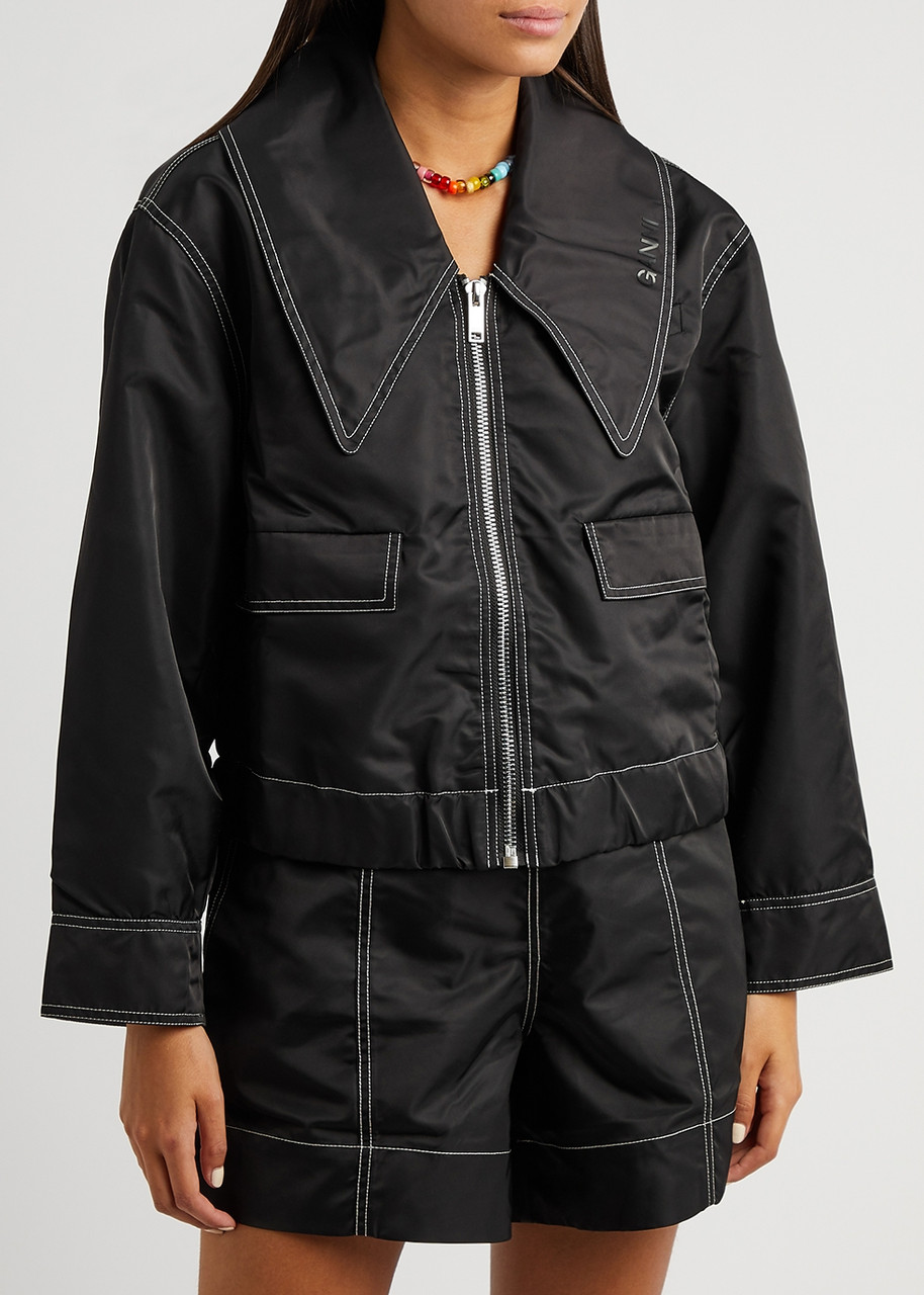  Ganni Collared Nylon Jacket - Black - 12 