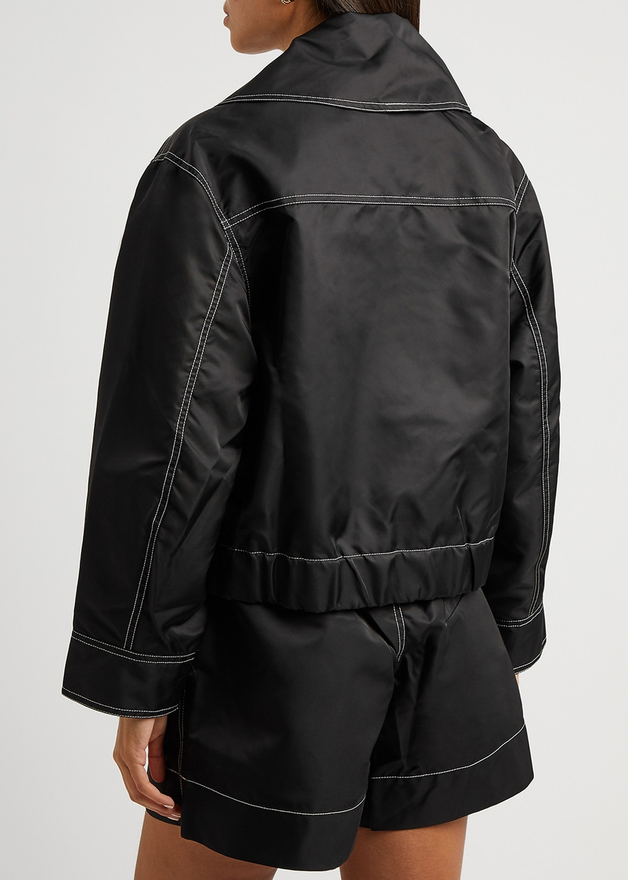  Ganni Collared Nylon Jacket - Black - 12 