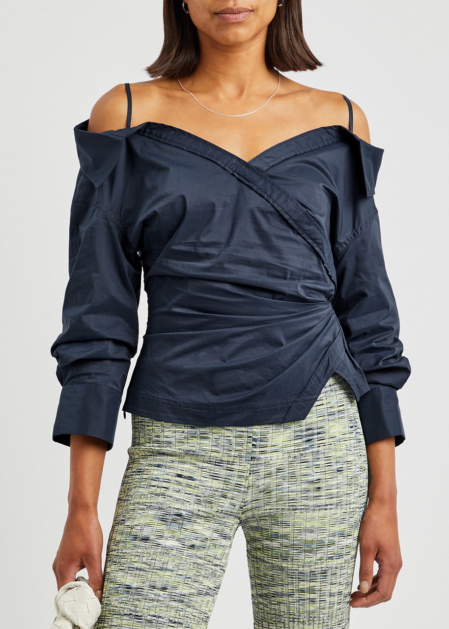  Simkhai Elizabeth Off-the-shoulder Cotton-blend Top - Navy - L 