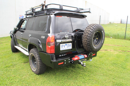 Rear Winch Mount on Uneek 4x4 Rear Bar to suit Nissan GU Patrol