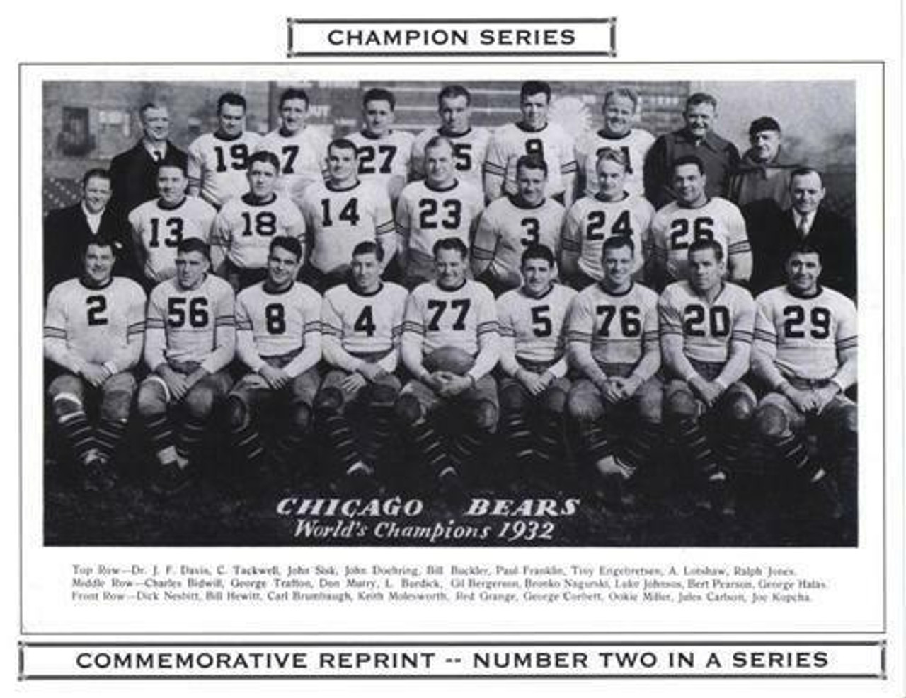 1932 Chicago Bears Champion Series Commemorative Photo