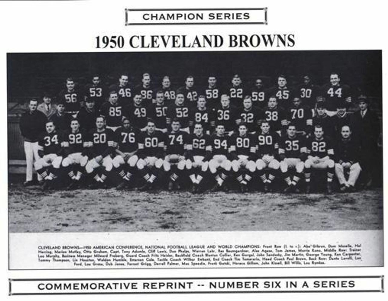 1950 Cleveland Browns Champion Series Commemorative Photo - Larry Fritsch  Cards LLC