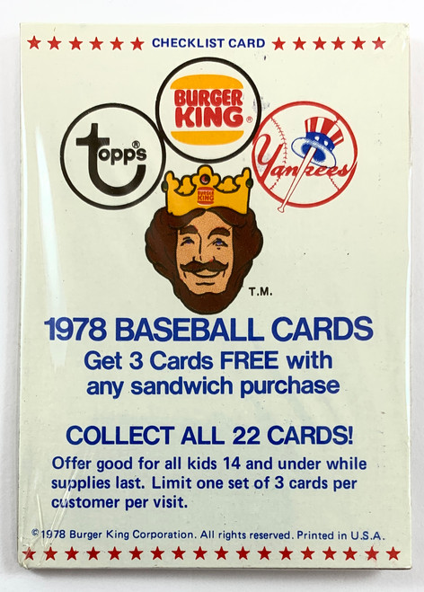  1978 Burger King # 18 Lou Piniella New York Yankees