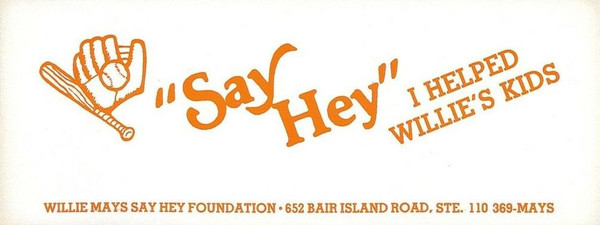 Willie Mays "Say Hey" Bumper Sticker (White)