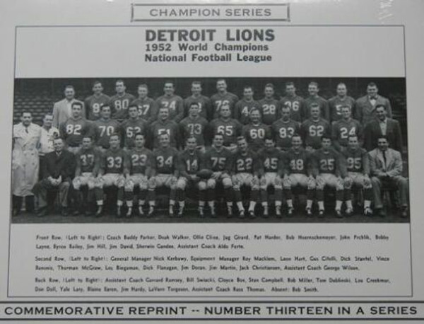 1952 Detroit Lions Champion Series Commemorative Photo