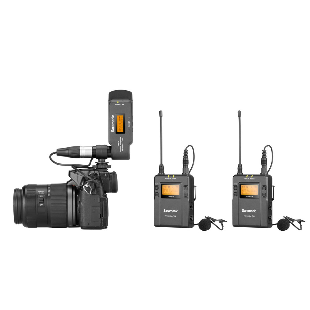 Saramonic UwMic9 TX9+TX9+RX-XLR9 2-Person Wireless UHF Lavalier Mic System w/ Plug-In XLR Receiver & Hard Case