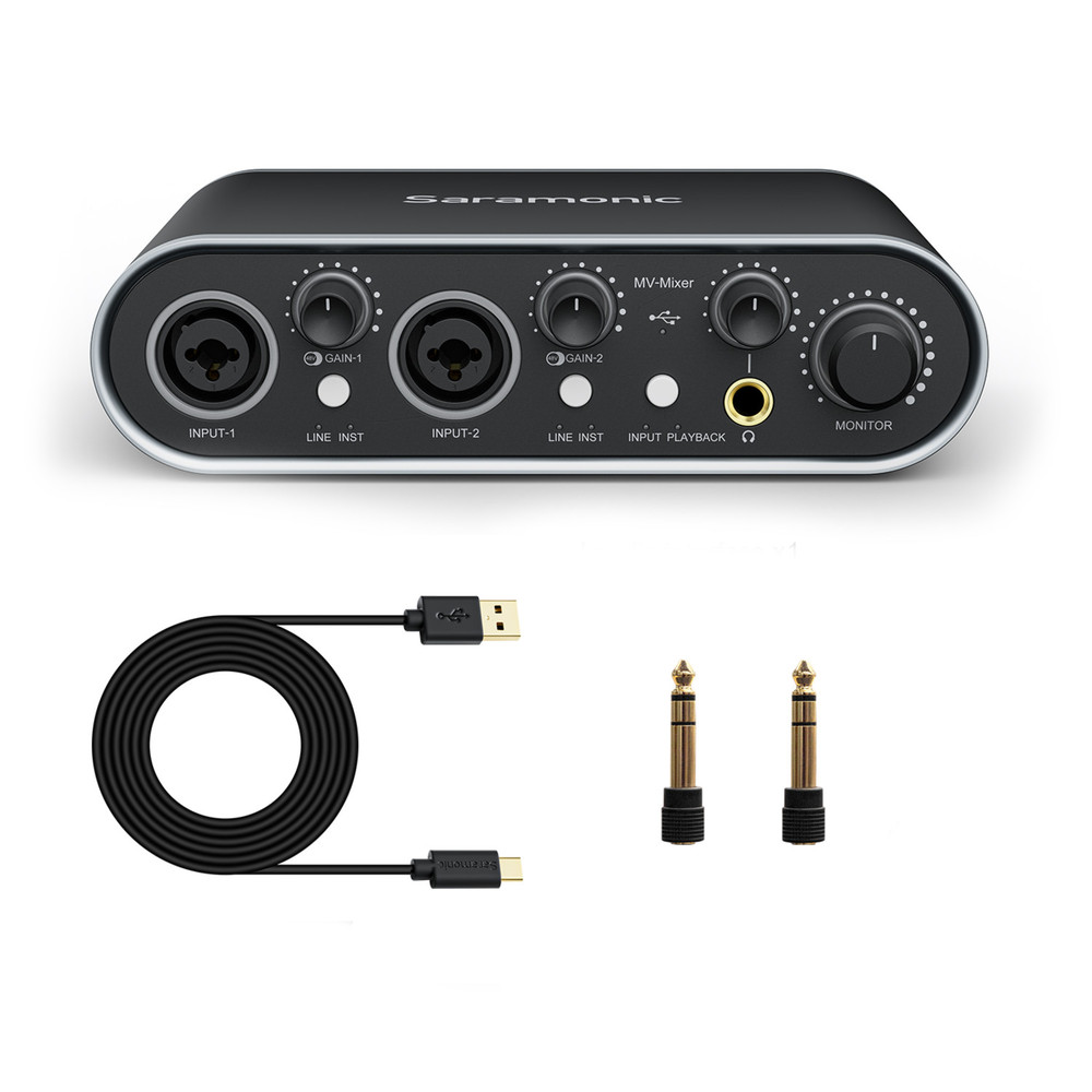 Saramonic MV-Mixer 2-Channel 24-bit/192kHz Audio Interface for Mac & Windows with 2x XLR-1/4” Combo Inputs for Mic, Instrument & Line Signals