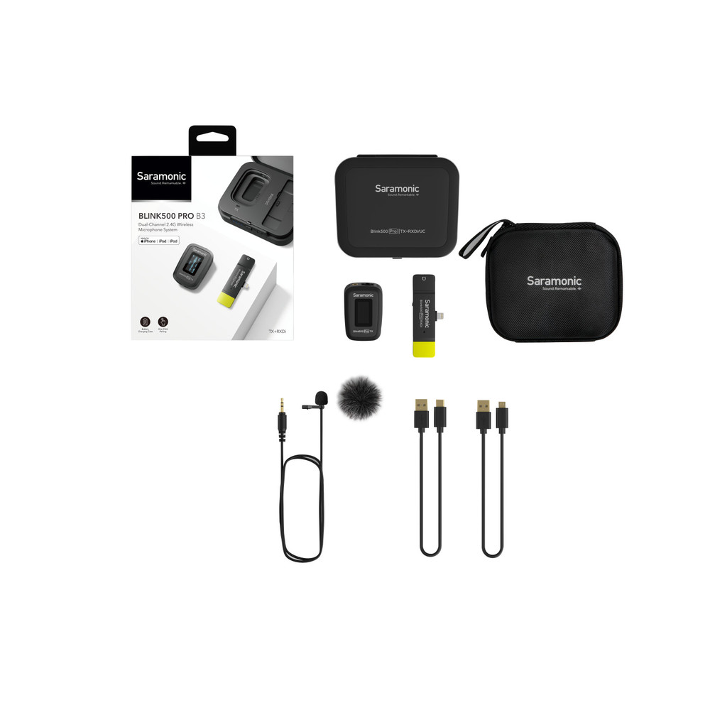 Saramonic Blink 500 Pro B3 Wireless Clip-On Mic System w/ Lavalier & Dual Lightning Receiver for iPhone & iPad