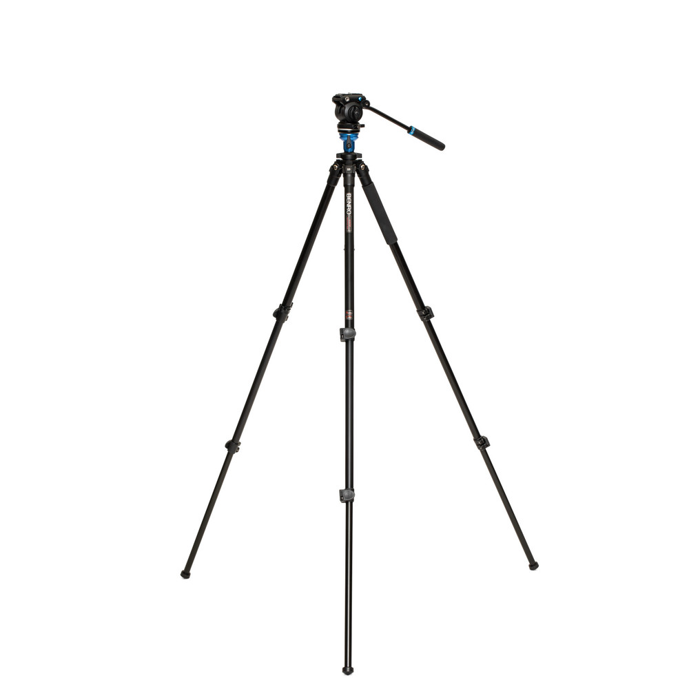Benro Video Tripod with S2 PRO Flat Base Fluid Video Head, 5.5 lb Max, Leveling Center Column, Aluminum Legs, Flip Lock, Carrying Case (A1573FS2PRO) (Open Box)
