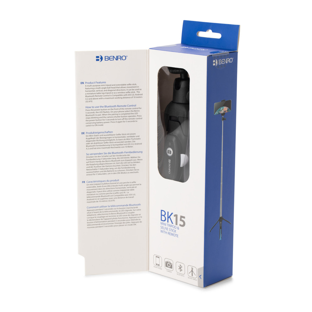 Benro Mini Tripod and Selfie Stick with Remote for Smartphones - Black (BK15) (Open Box)