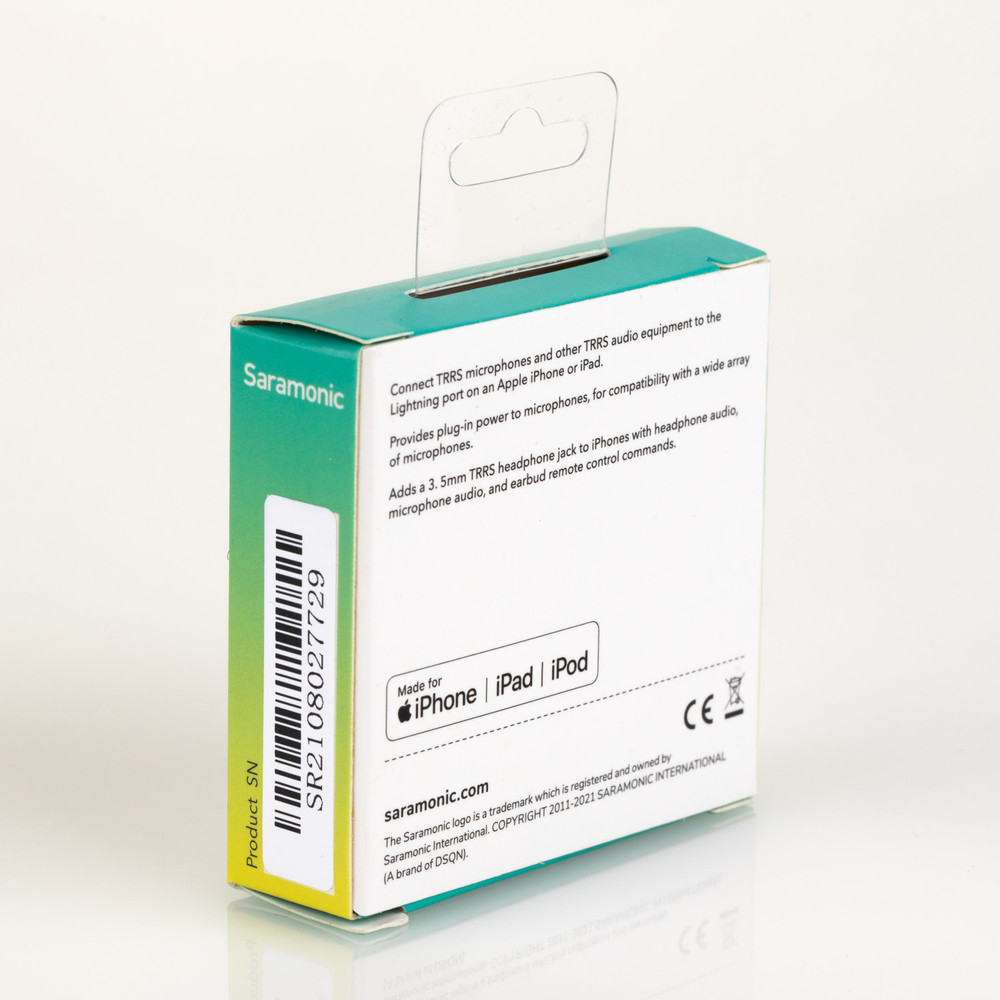 Saramonic SR-C2002 Female 3.5mm TRRS to Lightning Adapter w/ Headphone Out & Mic & Audio In for iPhone & iPad (Open Box)