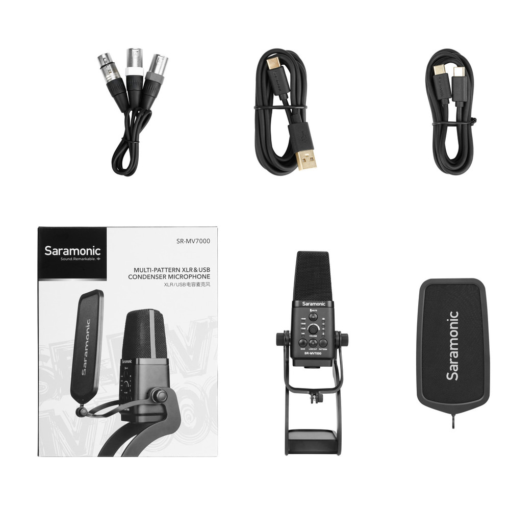 Saramonic SR-MV7000 Multi-Pattern Large Diaphragm Condenser Microphone w/ USB, USB-C & Dual XLR Output Cables (Open Box)