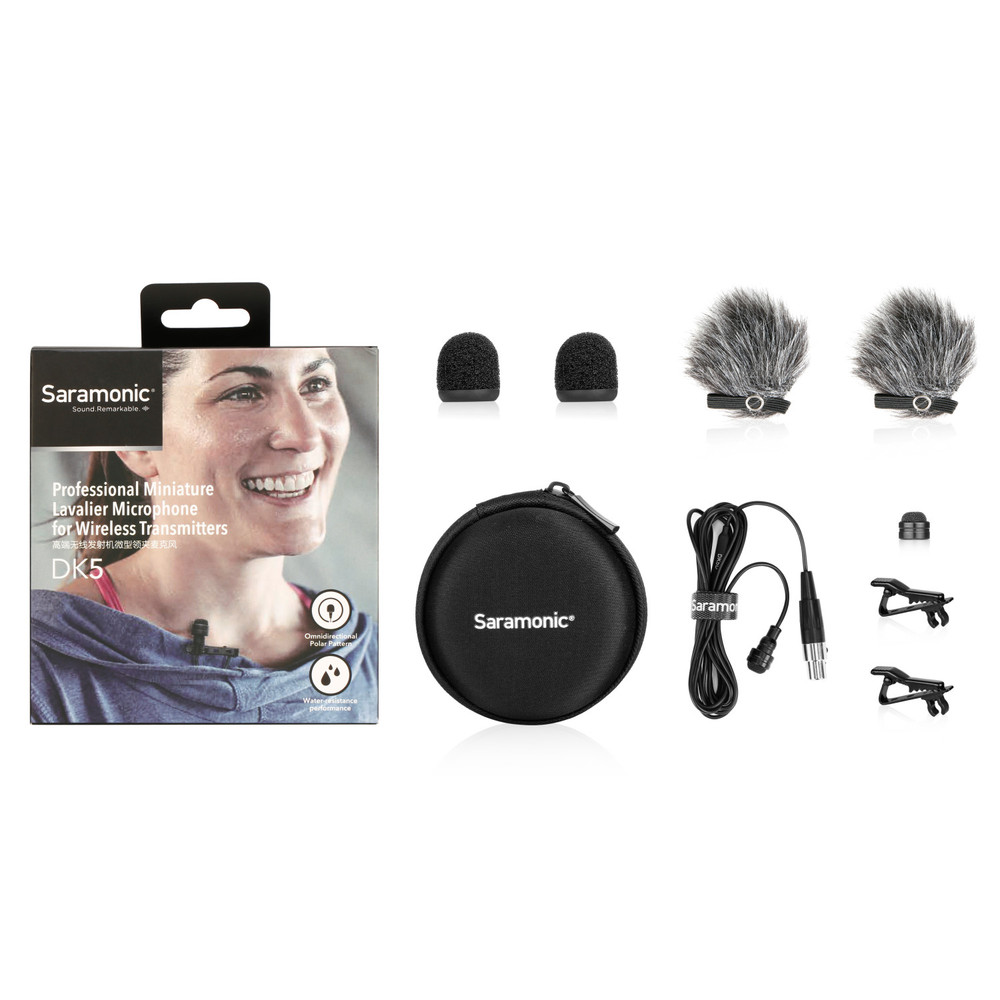Saramonic DK5D Professional Water-Resistant Omni Lavalier Mic w/ TA5F for Lectrosonics Transmitters & Recorder