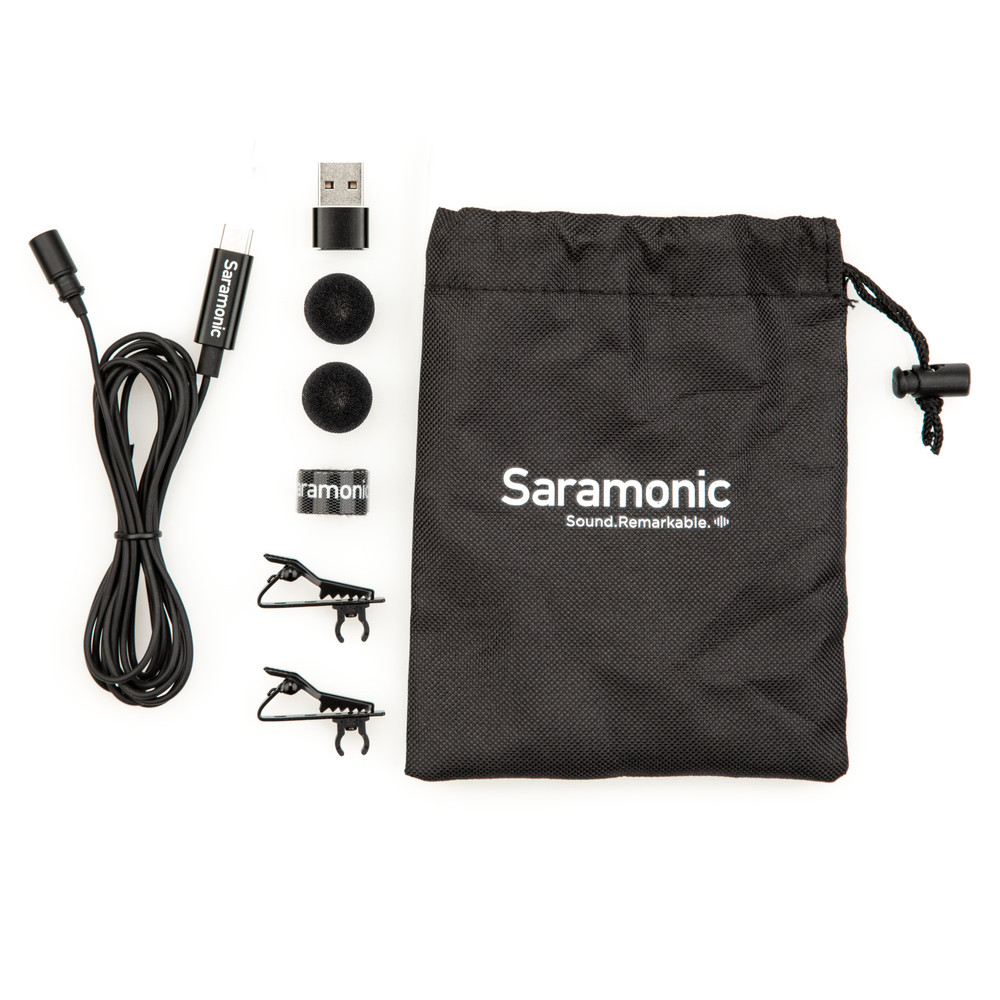 Saramonic LavMicro-U Lavalier Mic w/ 6.6' USB-C Cable & USB Adapter for iPhone 15, Android, iPad & Computers