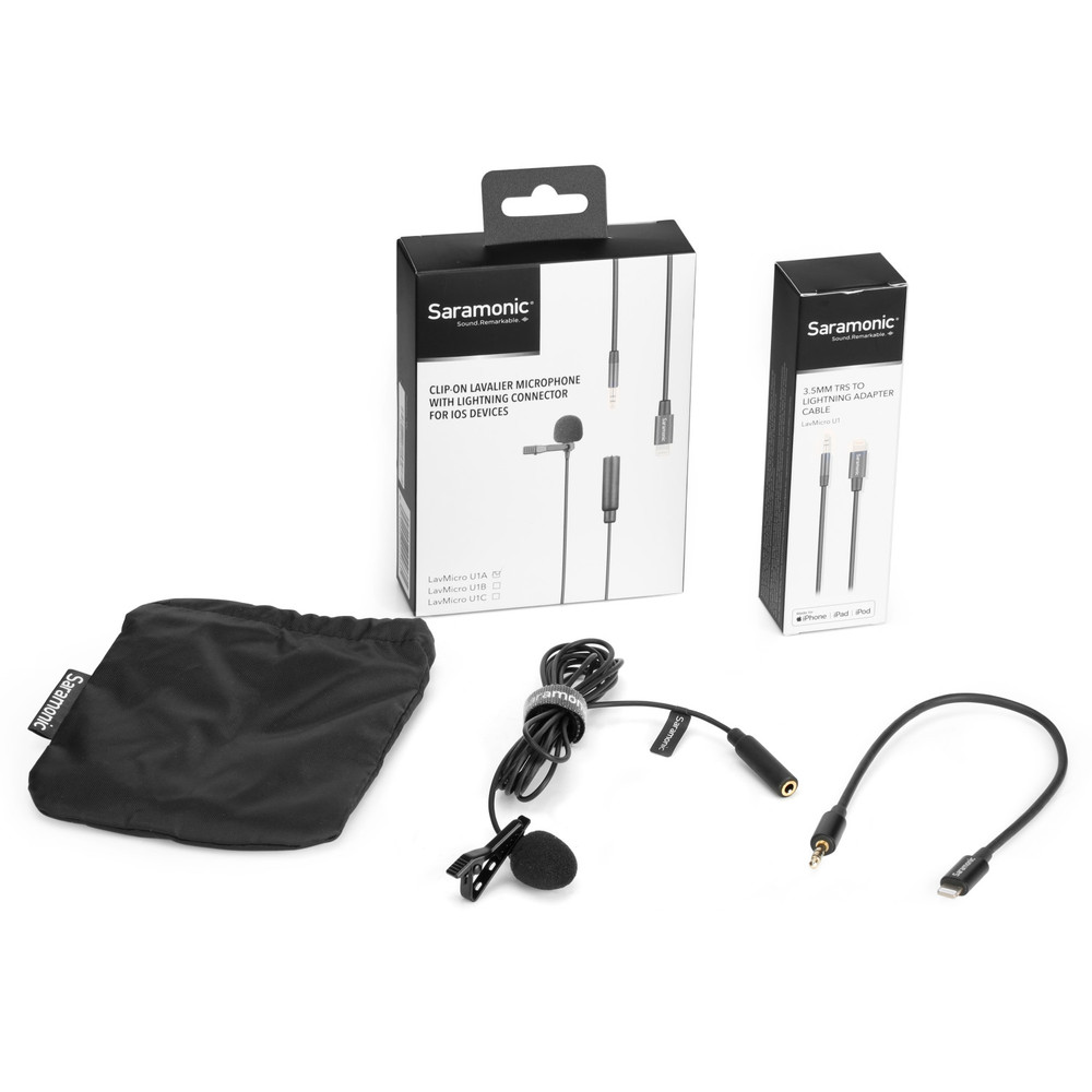 Saramonic LavMicro U1A Clip-On Lavalier Microphone with 6.6' (2m) Cable & Lightning Adapter for iPhone & iPad