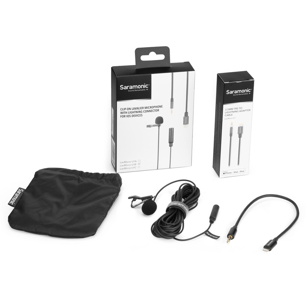 Saramonic LavMicro U1B Clip-On Lavalier Microphone with 19.7' (6m) Cable & Lightning Adapter for iPhone & iPad