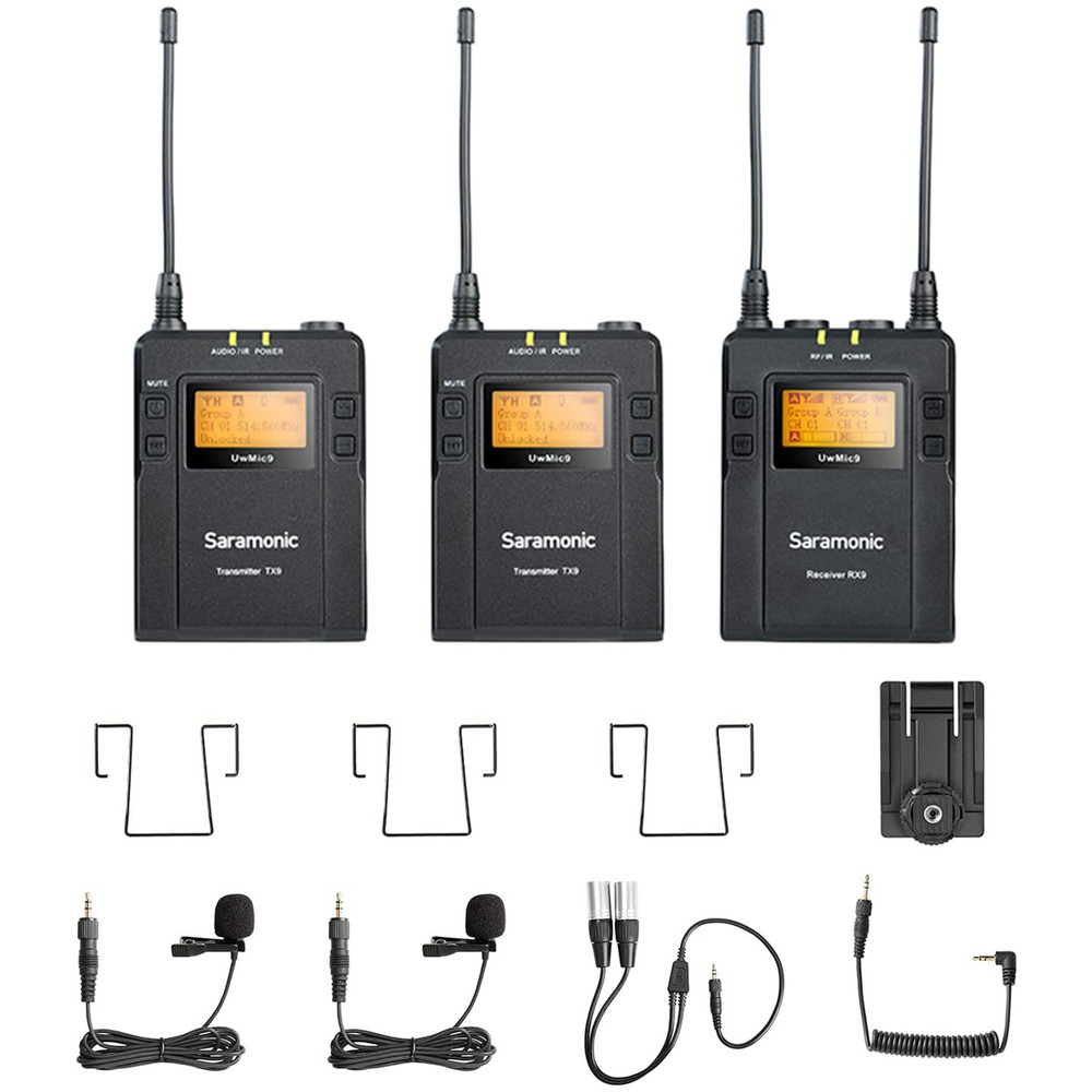 Saramonic UwMic9 RX9+TX9+TX9 2-Person Wireless UHF Lavalier Mic System with Portable Camera-Mountable Receiver