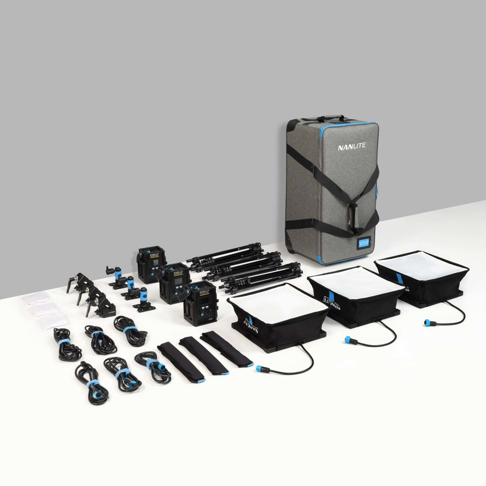 Nanlite PavoSlim 60B 1x1 Bi-Color LED Panel 3-Light Kit with Pop-Up Softboxes, Stands, and Case (Open Box)