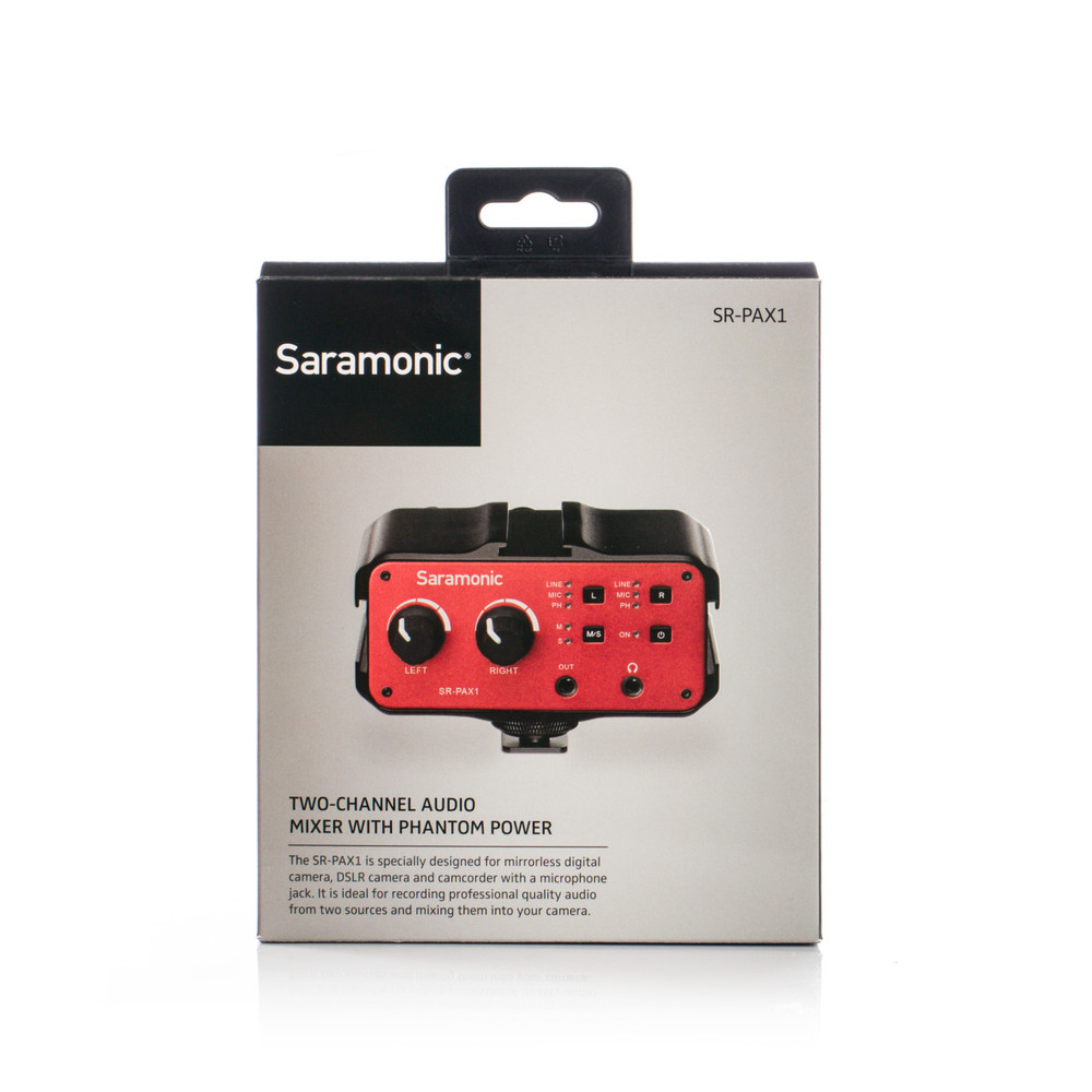 Saramonic SR-PAX1 2-Ch On-Camera XLR, 1/4" & 3.5mm Mixer w/ +48V Preamps, Headphone Out & Accessory Mounting