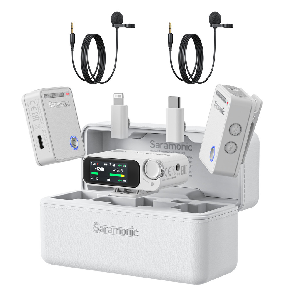 Saramonic Ultra | Dual Wireless Mic System with 32-bit Recording, Timecode, Noise Cancelling & Lavs (White) (Open Box)