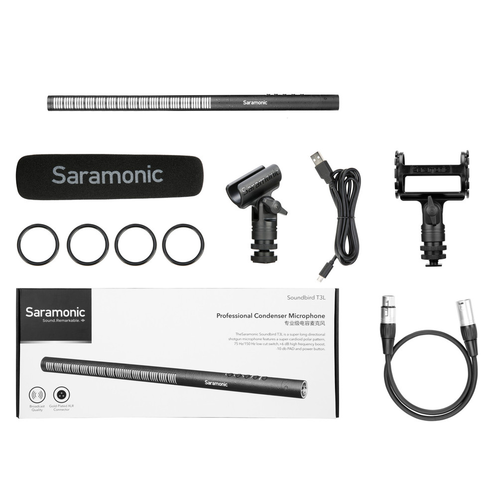 Saramonic SoundBird T3L 15.5” Supercardioid Shotgun Mic (Li-Ion or +48 Powered) w/ Shock Mount, Cable & More