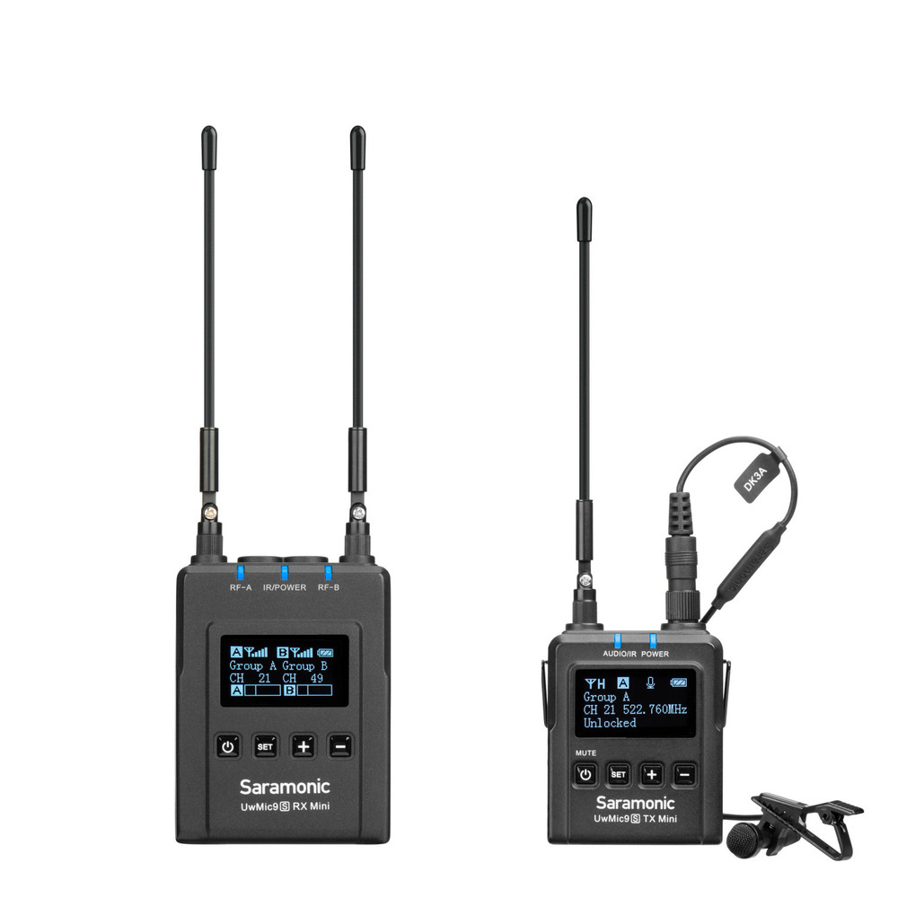 Saramonic UwMic9S Mini Kit 1 Advanced Wireless UHF Lavalier System w/ Micro Transmitter, Dual Receiver, Case,