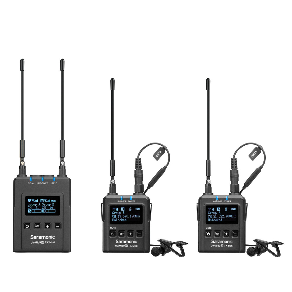 Saramonic UwMic9S Mini Kit 2 Advanced 2-Person Wireless UHF Lavalier System w/ 2x Micro Transmitters, Receiver