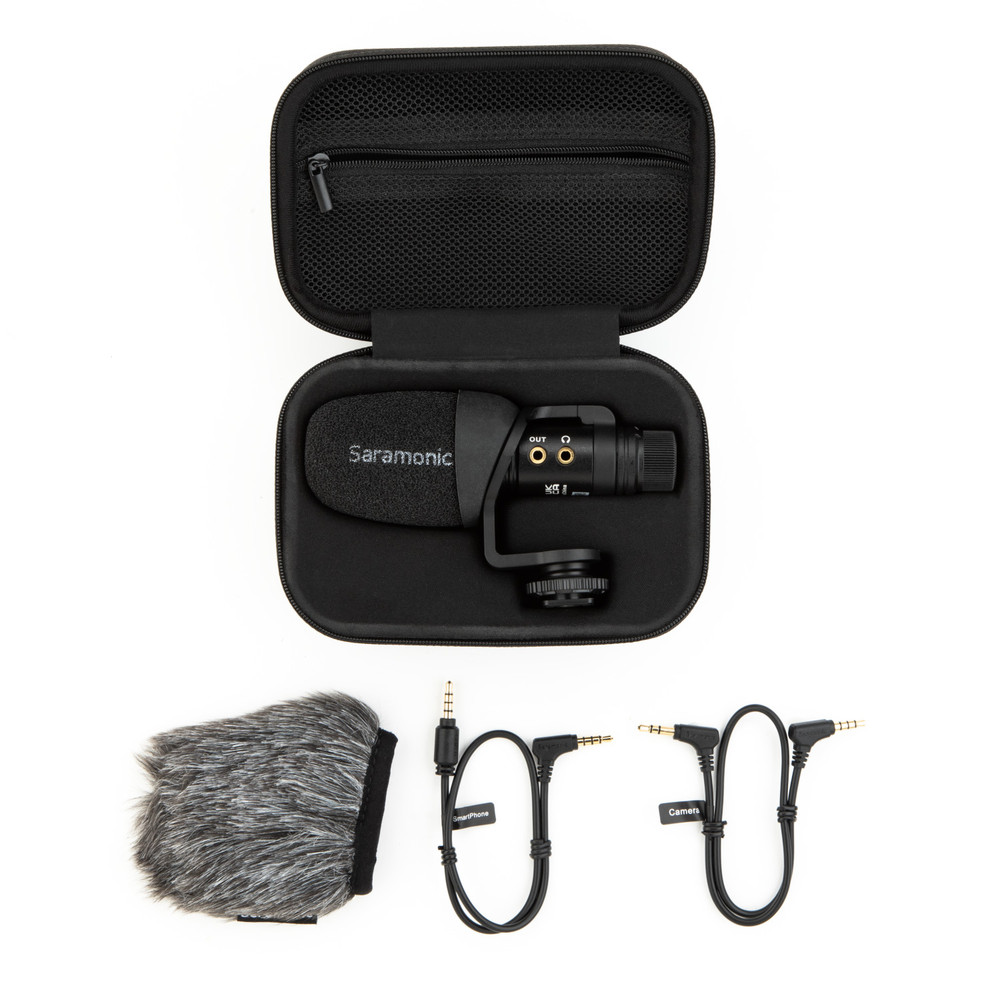 Saramonic Vmic Mini S Multi-Pattern Camera-Mount Shotgun Mic for Cameras & Mobile w/ HP Out, 360˚ Shock Mount