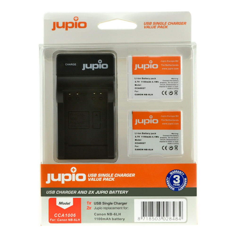 Jupio Value Pack: 2x Battery NB-6LH + USB Single Charger for Canon