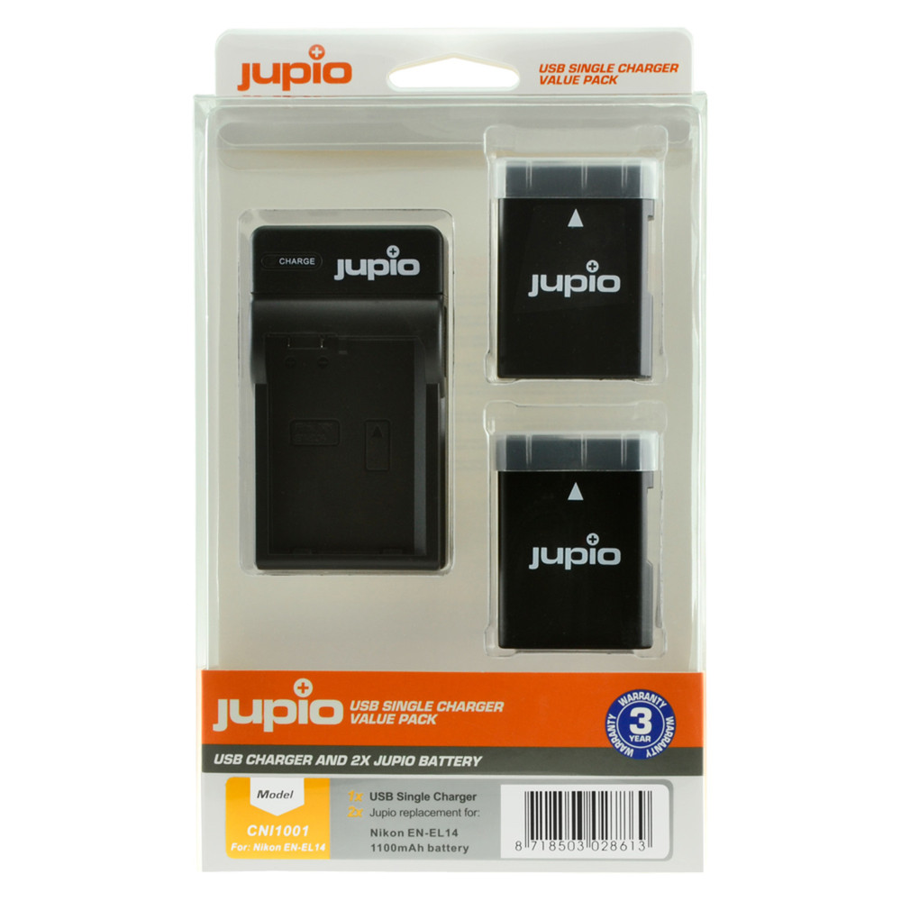 Jupio Value Pack: 2x Battery EN-EL14(A) 1100mAh + USB Single Charger