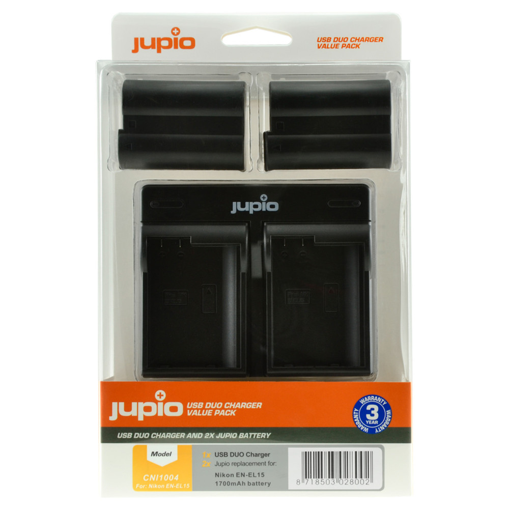 Jupio Value Pack: 2x Battery EN-EL15(A) 1700mAh + USB Dual Charger