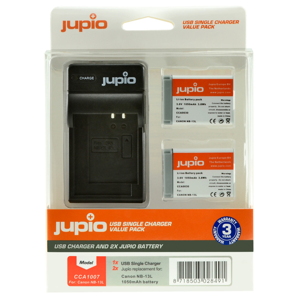 Jupio Value Pack: 2x Battery NB-13L + USB Single Charger