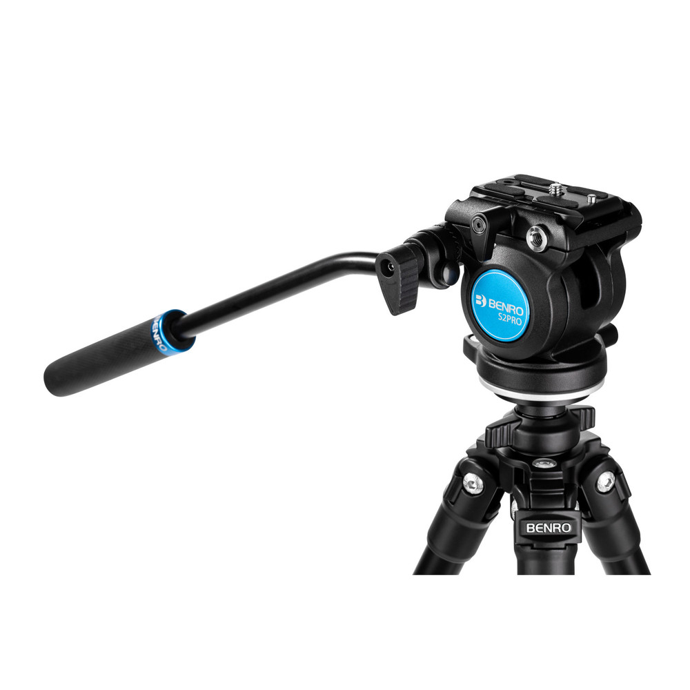 Benro S2 PRO Flat Base Fluid Video Head, 5.5 lb Max, 1/4"-20 Accessory Mounts, 3/8"-16 Head Mount, w/ Pan Arm (S2PRO)