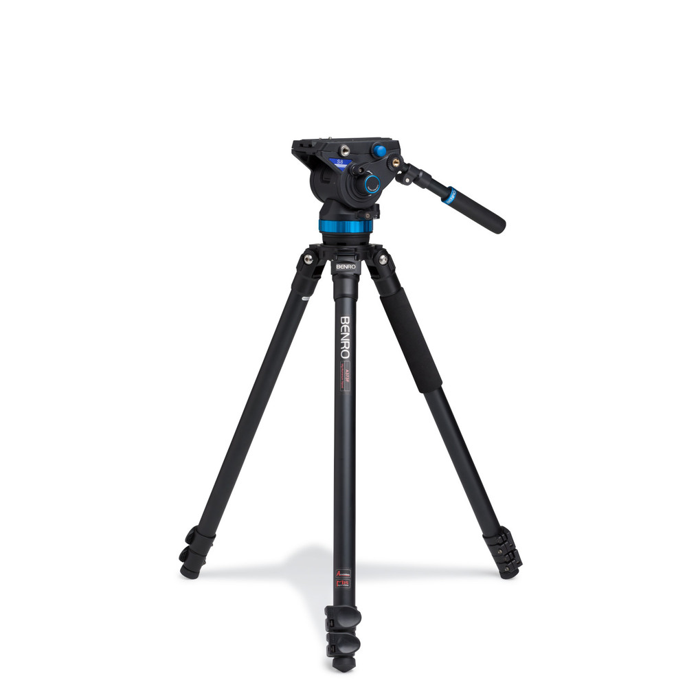 Benro A373F Series 3 AL Video Tripod & S8 Head - 75mm Half Ball Adapter, 3 Leg Sections, Flip Lock Leg Release