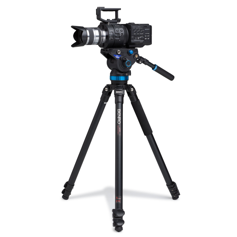 Benro A373F Series 3 AL Video Tripod & S8 Head - 75mm Half Ball Adapter, 3 Leg Sections, Flip Lock Leg Release