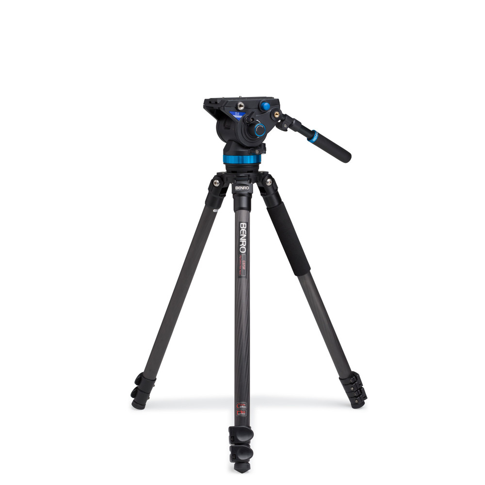 Benro C373F Series 3 CF Video Tripod & S8 Head - 75mm Half Ball Adapter, 3 Leg Sections, Flip Lock Leg Release